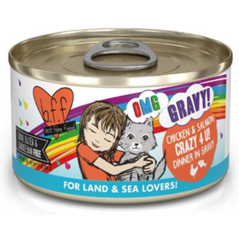 Weruva BFF OMG Chicken & Salmon Crazy 4 U Dinner in Gravy Wet Canned Cat Food 2.8 oz
