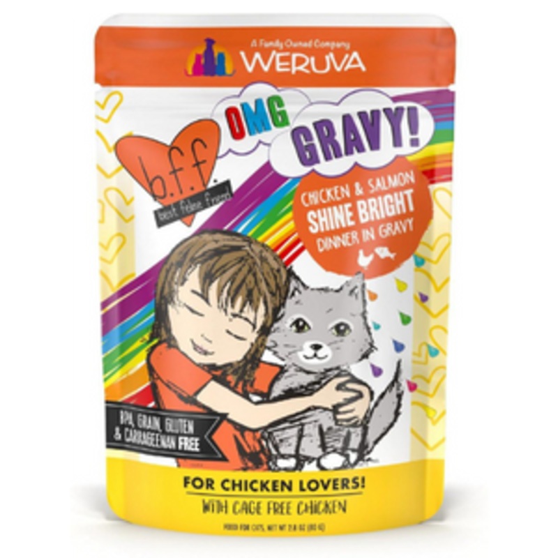 Weruva BFF OMG Chicken & Salmon Shine Bright Dinner in Gravy Wet Cat Food Pouches 2.8 oz