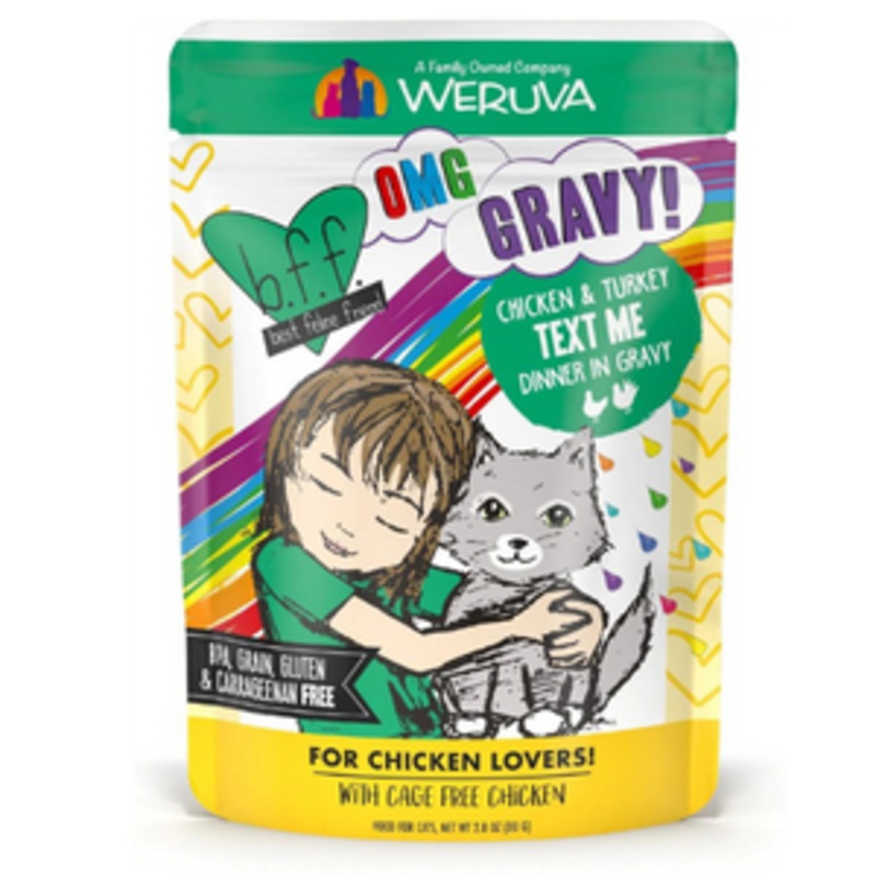 Weruva BFF OMG Chicken & Turkey Text Me Dinner in Gravy Wet Cat Food Pouches 2.8 oz