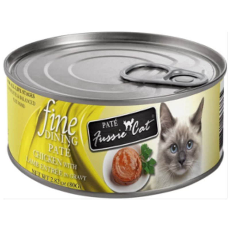 Fussie Cat Fine Dining Pate Chicken with Lamb Entree in Gravy Wet Cat Food, 2.82-oz