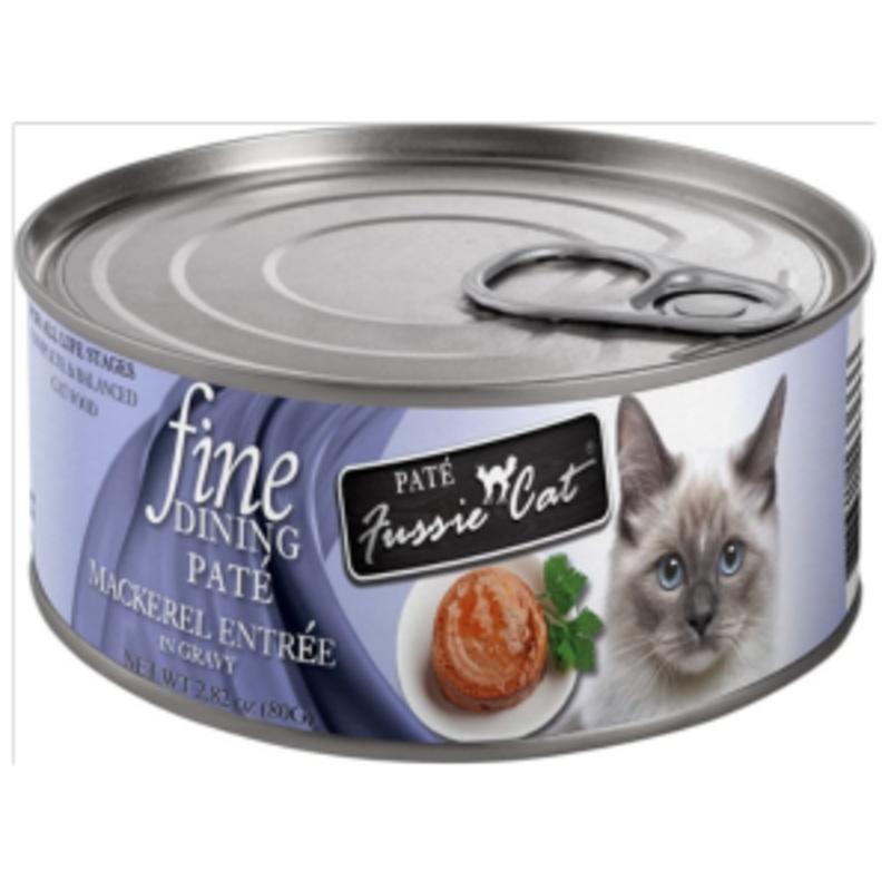 Fussie Cat Fine Dining Pate Mackerel Entree in Gravy Wet Cat Food, 2.82-oz