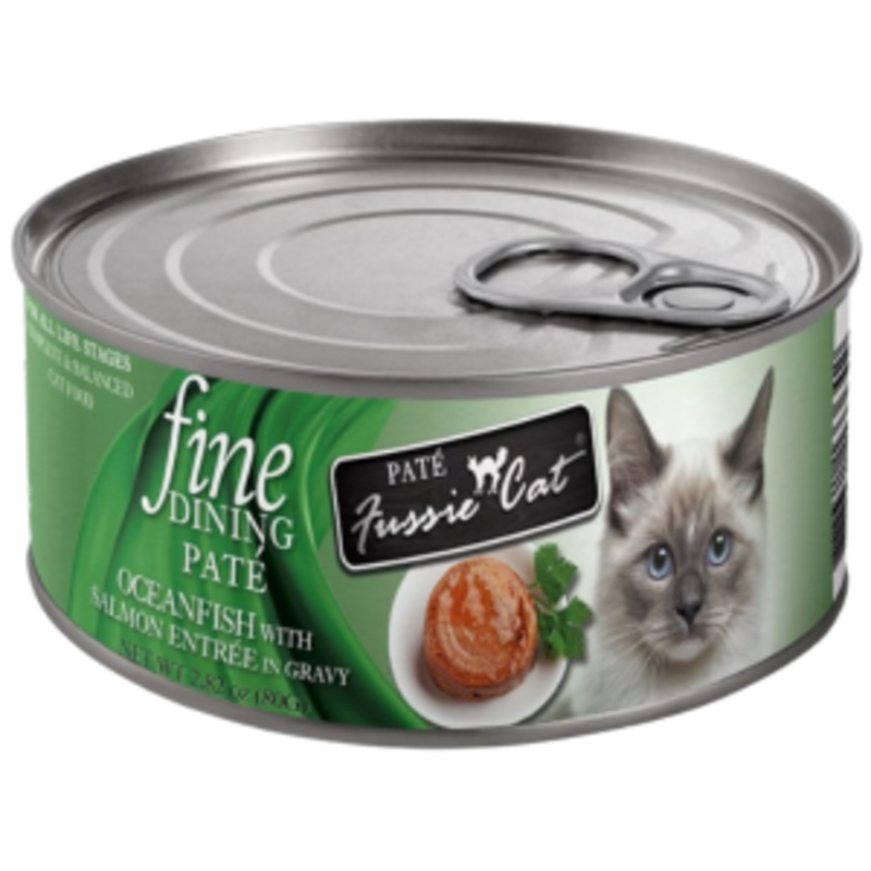Fussie Cat Fine Dining Pate Oceanfish with Salmon Entree in Gravy Wet Cat Food, 2.82-oz