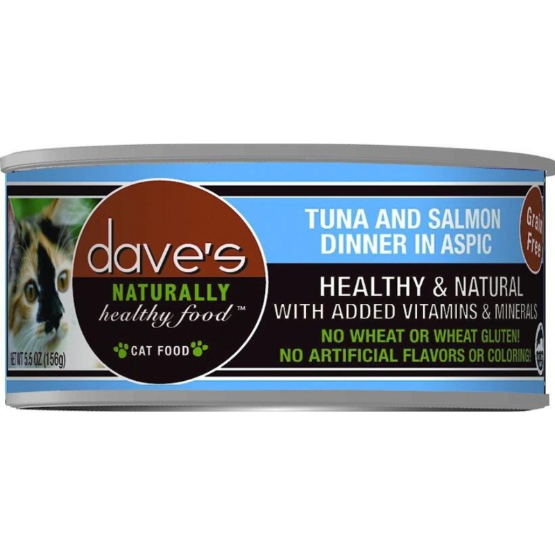 Dave’s Pet Food Naturally Healthy Grain-Free Tuna & Salmon Dinner in Aspic Canned Cat Food 5.5-oz