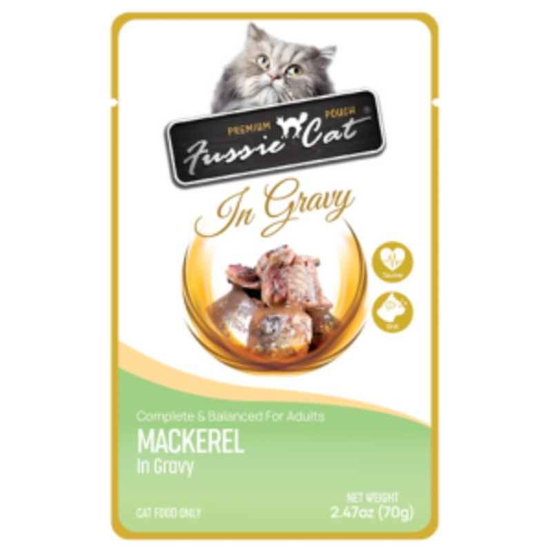 Fussie Cat Premium Mackerel in Gravy Wet Cat, 2.47-oz Pouch