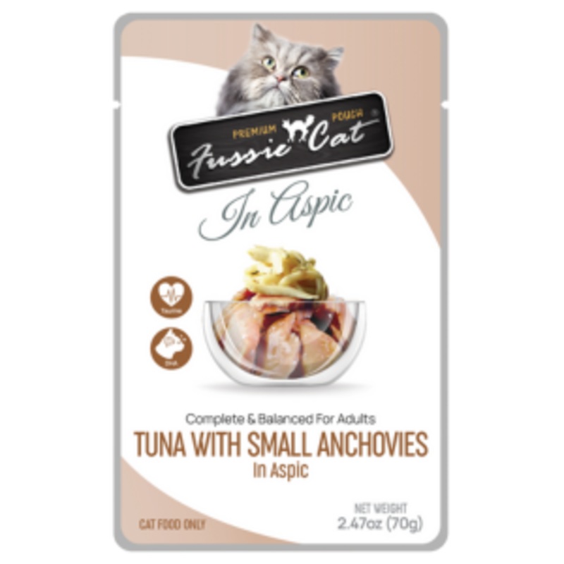 Fussie Cat Premium Tuna with Small Anchovies Formula in Aspic Wet Cat, 2.47-oz Pouch