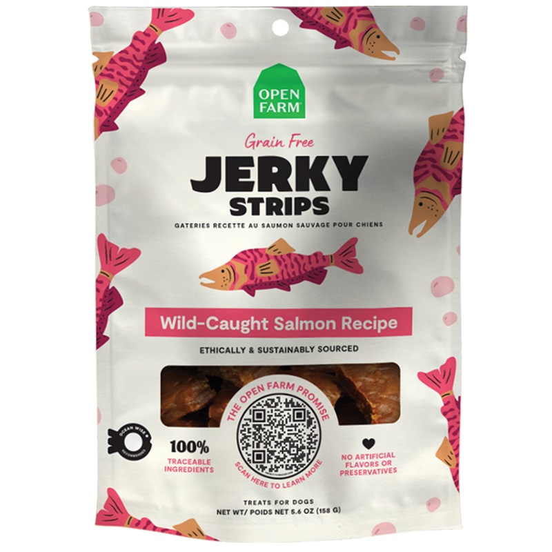 Open Farm Grain Free Jerky Strips Wild-Caught Salmon Dog Treats 5.6 oz