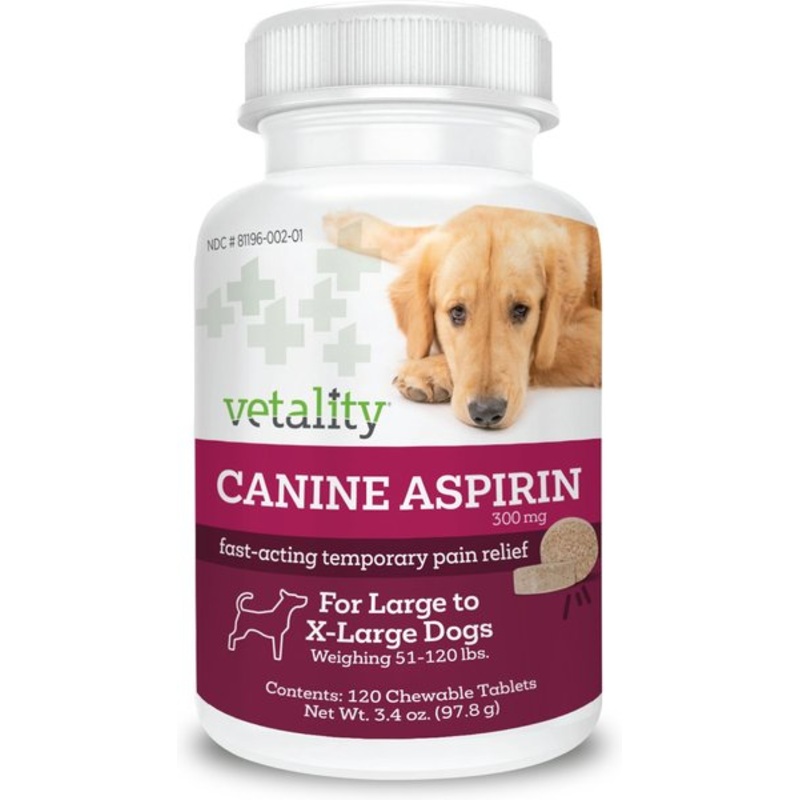 Vetality Canine Aspirin Pain Relief Supplement for Dogs 120 count