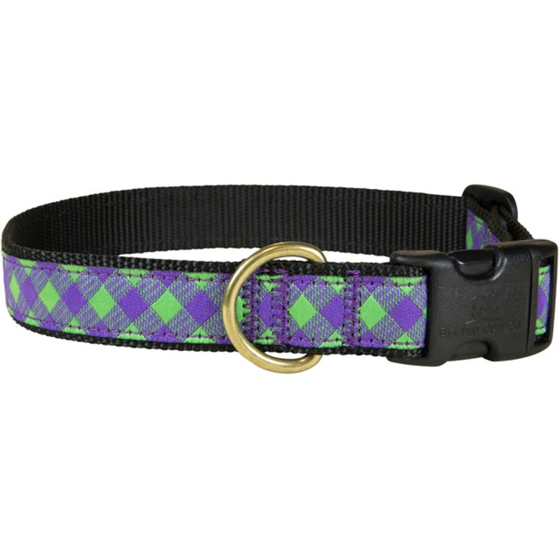 1 Ribbon Dog Collar  Buffalo Plaid,  Green & Purple Large