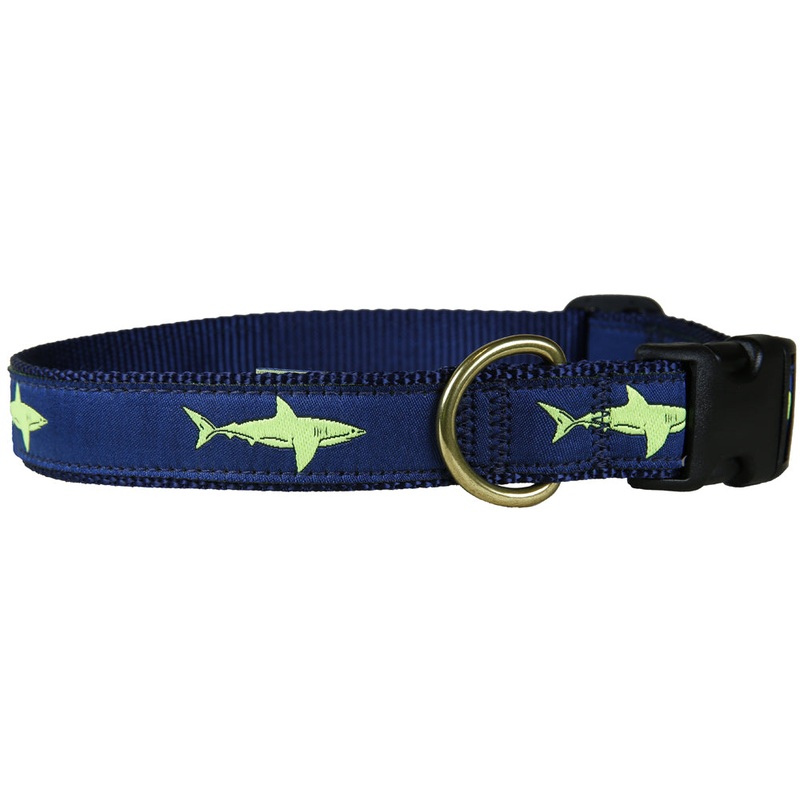 1 Ribbon Dog Collar  Lime Shark on Navy Blue Small