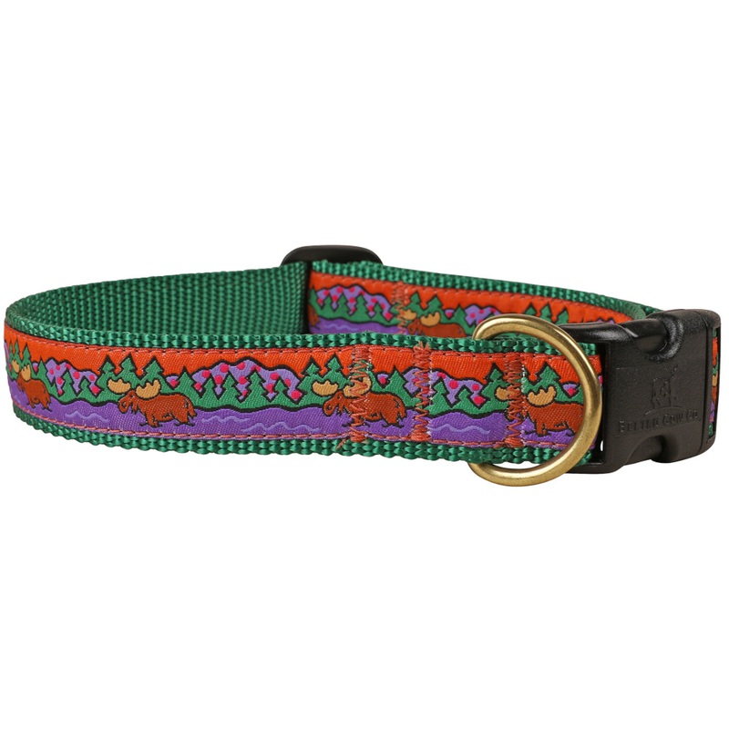 1 Ribbon Dog Collar  Moose on Green Small