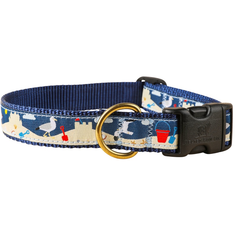 1 Ribbon Dog Collar  Seagulls / Sandcastles Small
