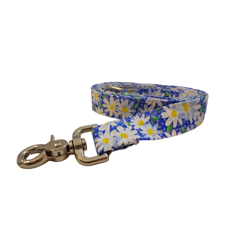 1 x 5ft  Ribbon Dog Leash  Daisies, Blue