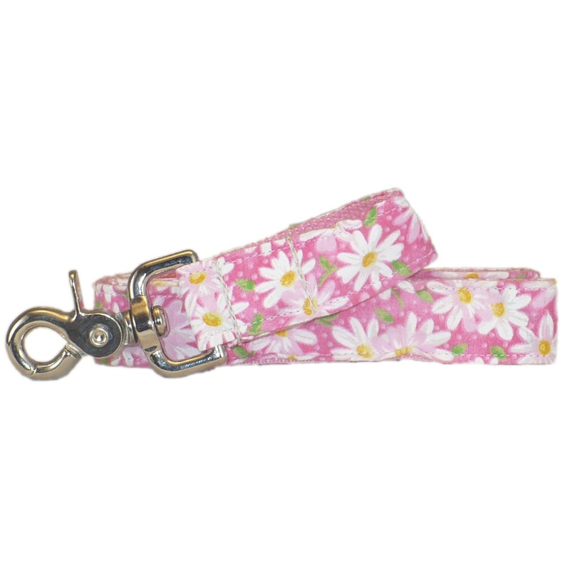 1 x 5ft  Ribbon Dog Leash  Daisies, Pink
