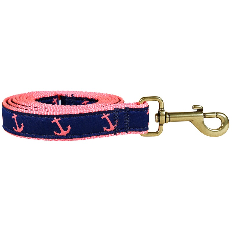 1 x 6ft Ribbon Dog Leash  Anchor, Pink on Navy Blue