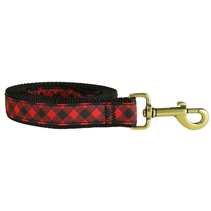 1 x 6ft Ribbon Dog Leash  Buffalo Plaid, Red