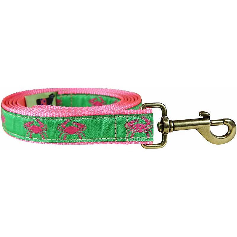 1 x 6ft Ribbon Dog Leash  Crabs, Pink on Lime Green
