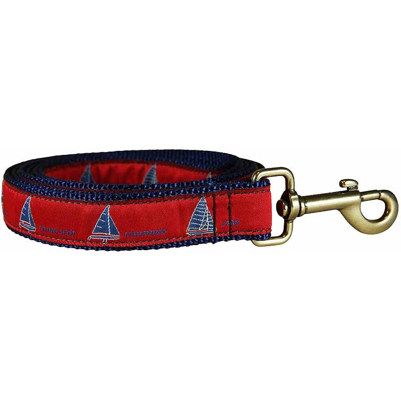 1 x 6ft Ribbon Dog Leash  One Design, Blue on Red