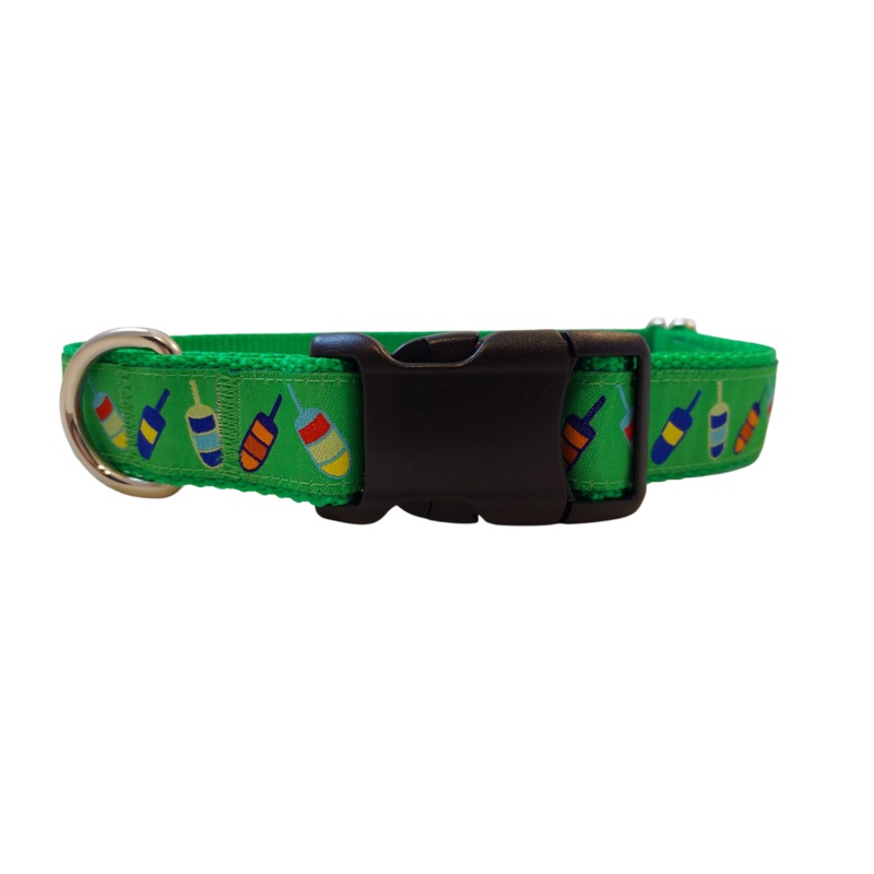 Ribbon Dog Collar  Green Buoys Large – 1″