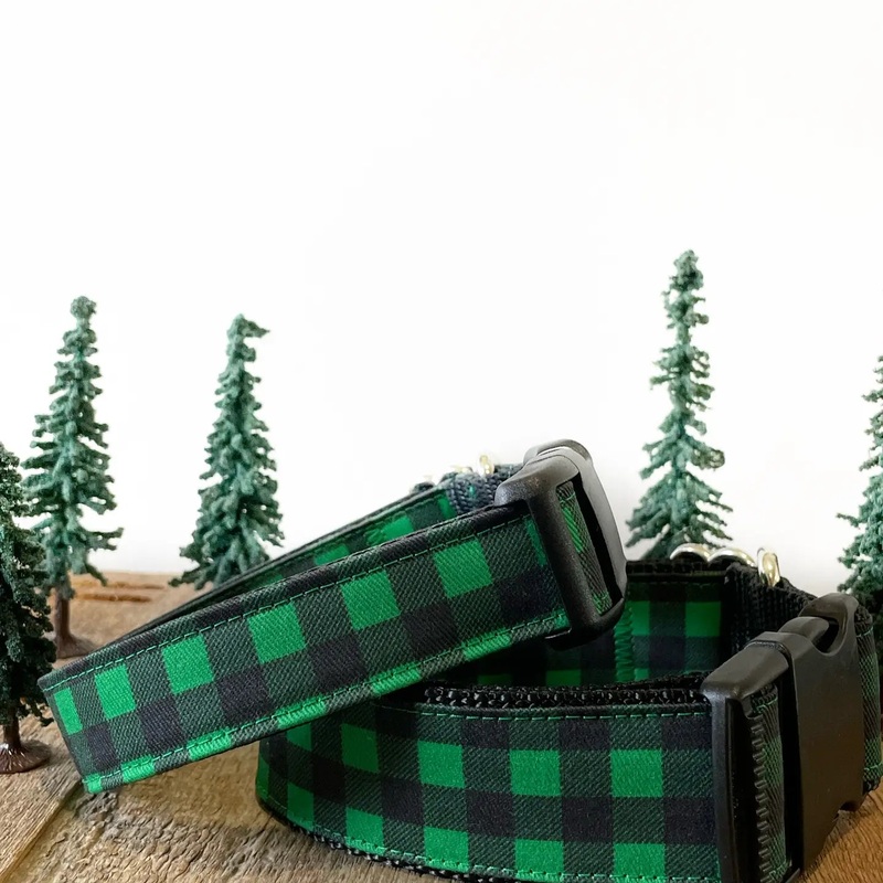 Ribbon Dog Collar  Green Plaid Small – 3/4″