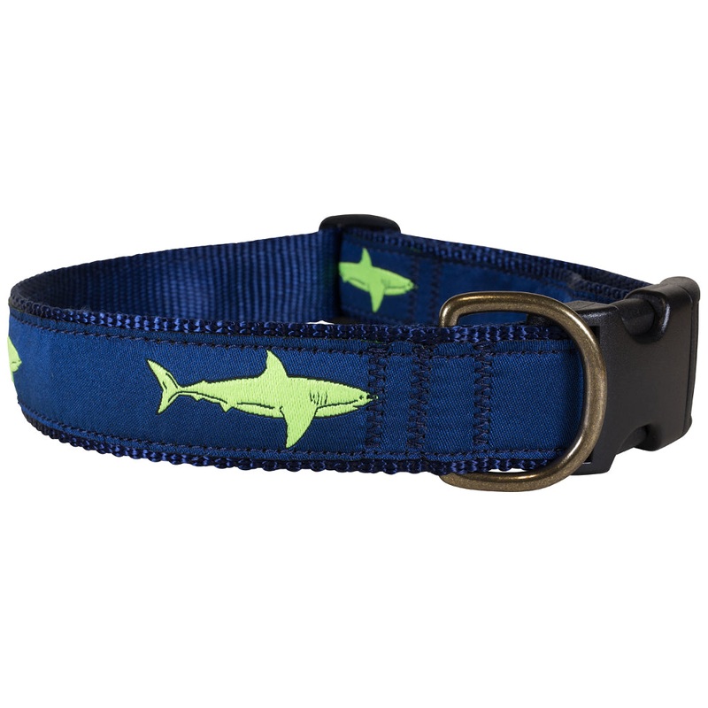 1.25 Ribbon Dog Collar  Lime Shark on Navy Blue Medium