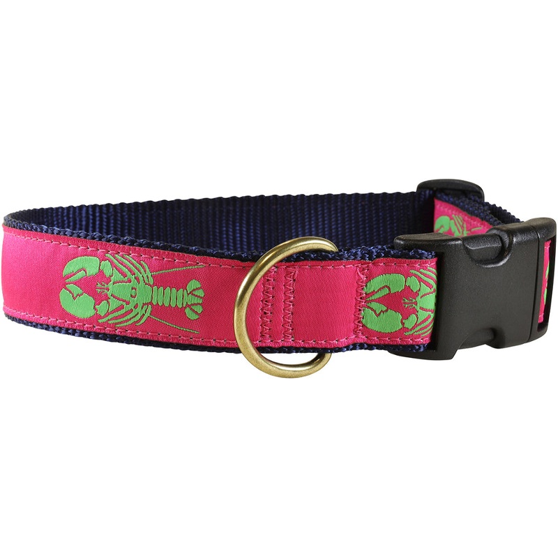 1.25 Ribbon Dog Collar  Lobster,  Lime Green on Raspberry Medium