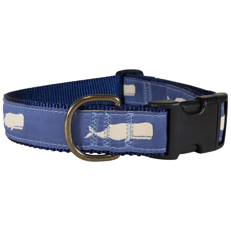 1.25 Ribbon Dog Collar  Moby Whale,  Blue Medium
