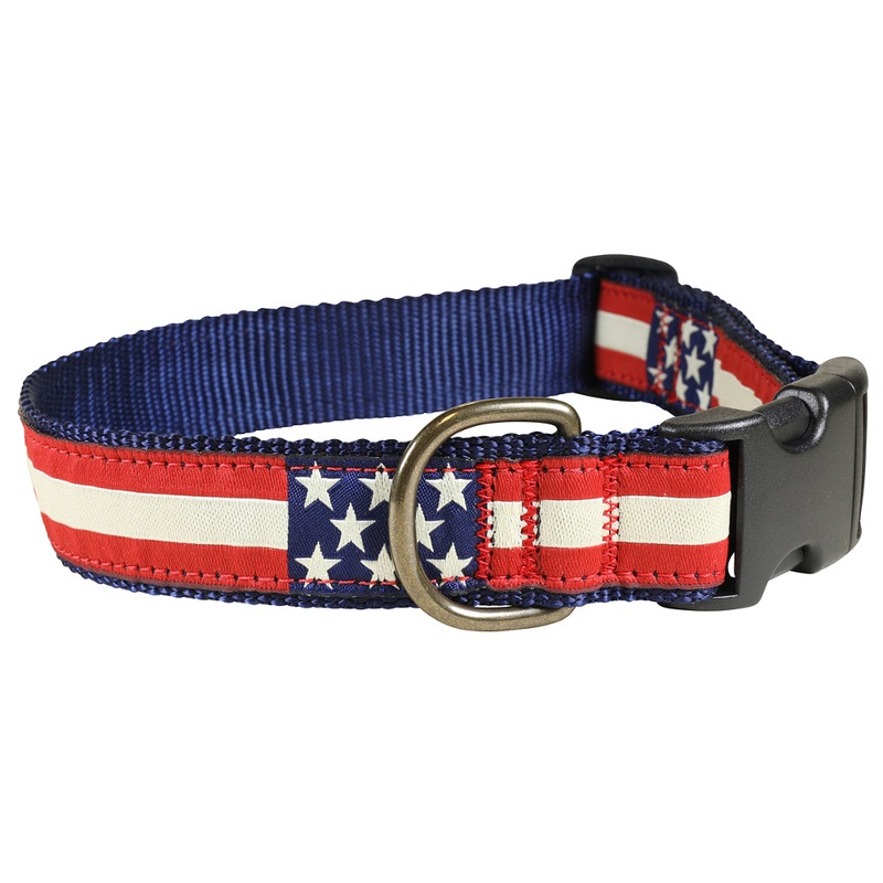 1.25 Ribbon Dog Collar  Retro US Flags Medium