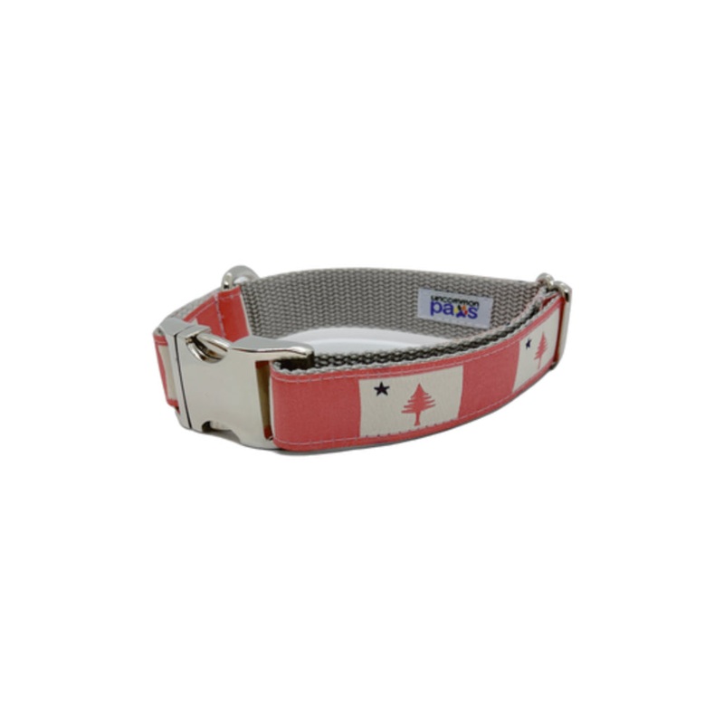 1 Ribbon Dog Collar  1820/1901 Maine Flag, Pink Large