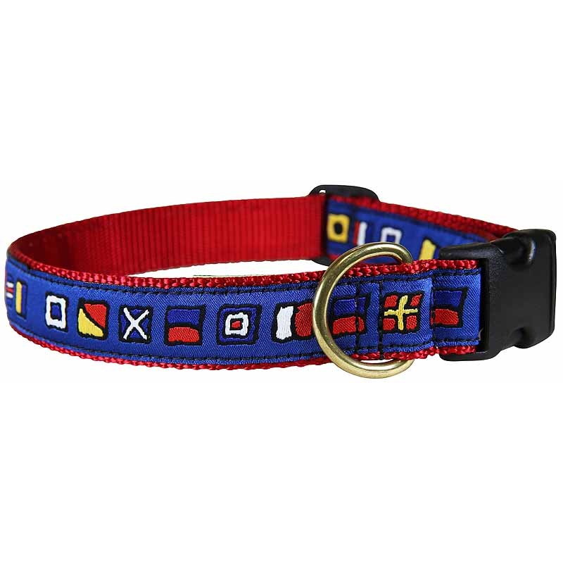 1 Ribbon Dog Collar  5 o’ Clock Nautical Flags Small