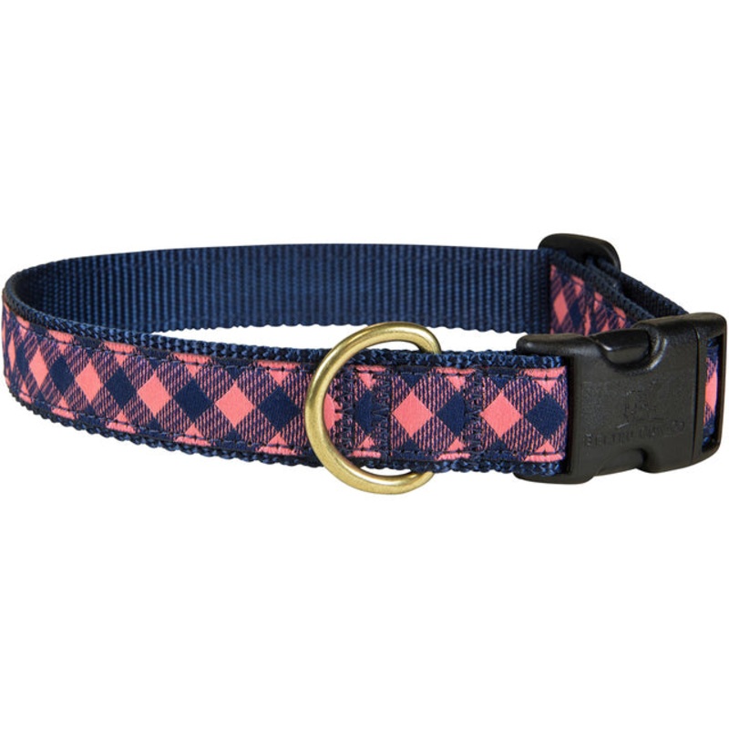 1 Ribbon Dog Collar  Buffalo Plaid, Pink & Navy Blue Small