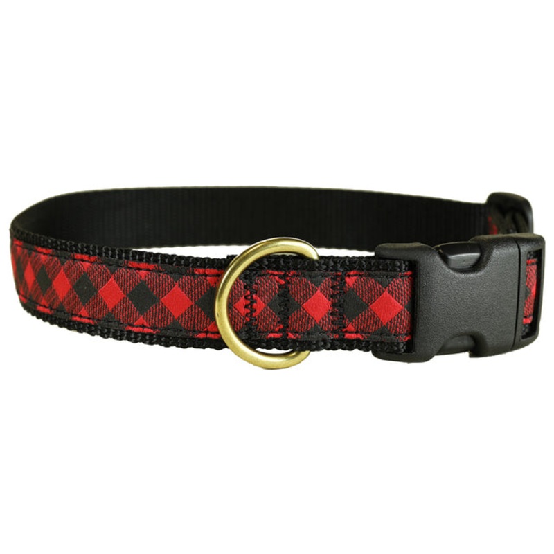 1 Ribbon Dog Collar  Buffalo Plaid,  Red Small