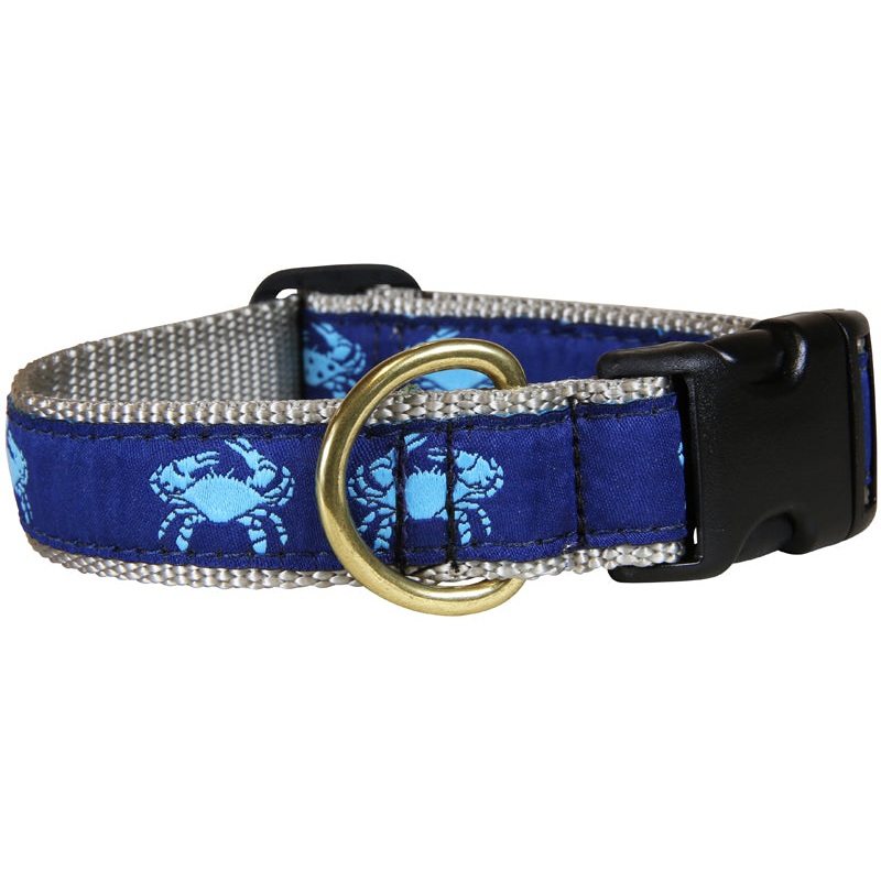 1 Ribbon Dog Collar  Crab,  Light Blue on Navy Blue Small