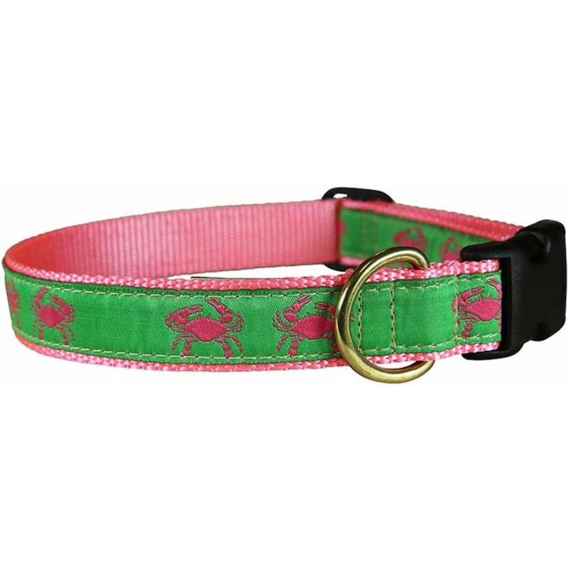 1 Ribbon Dog Collar  Crab,  Pink on Lime Green Small