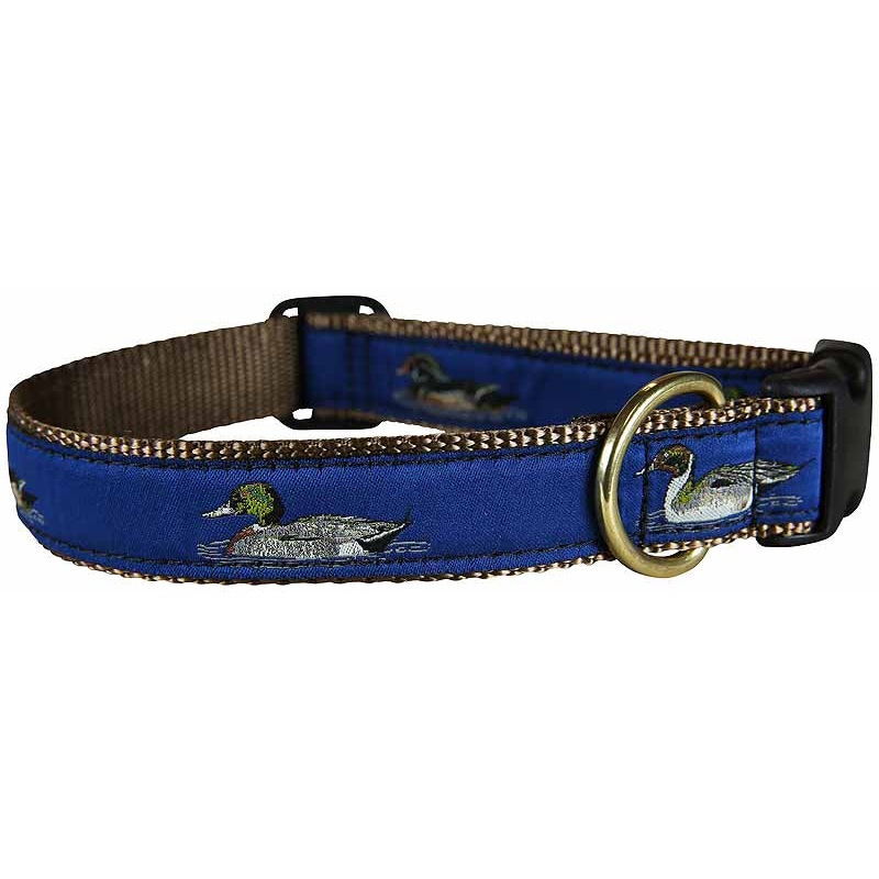 1 Ribbon Dog Collar  Ducks on Navy Blue Small