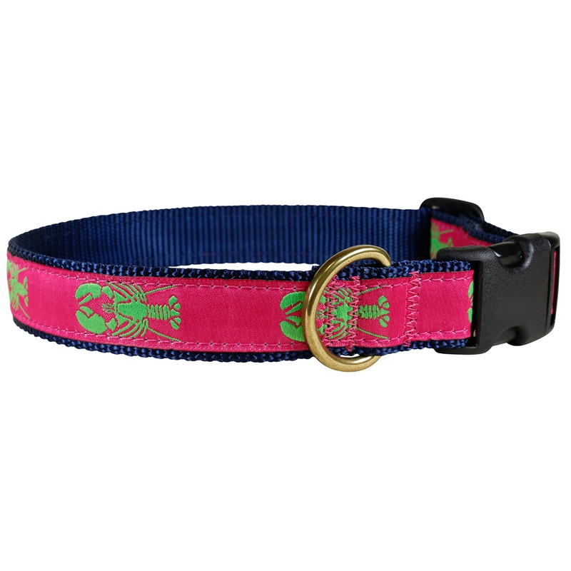 1 Ribbon Dog Collar  Lobster,  Lime Green on Pink Small