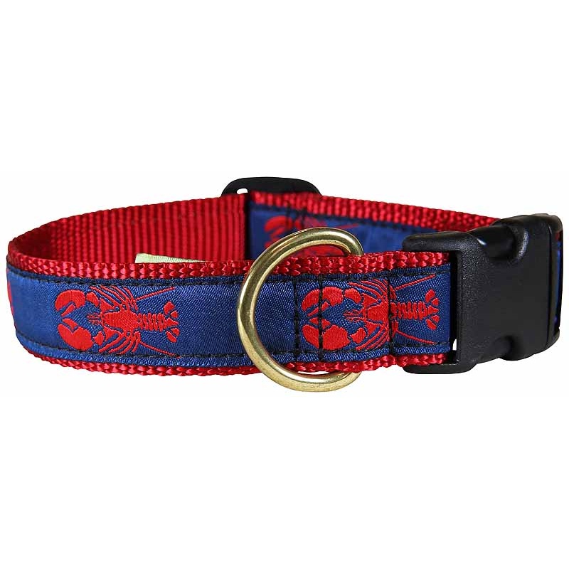 1 Ribbon Dog Collar  Lobster,  Red on Navy Blue Small