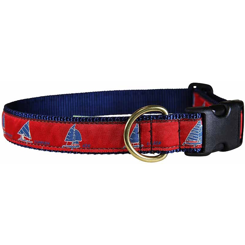 1 Ribbon Dog Collar  One Design,  Blue on Red Small