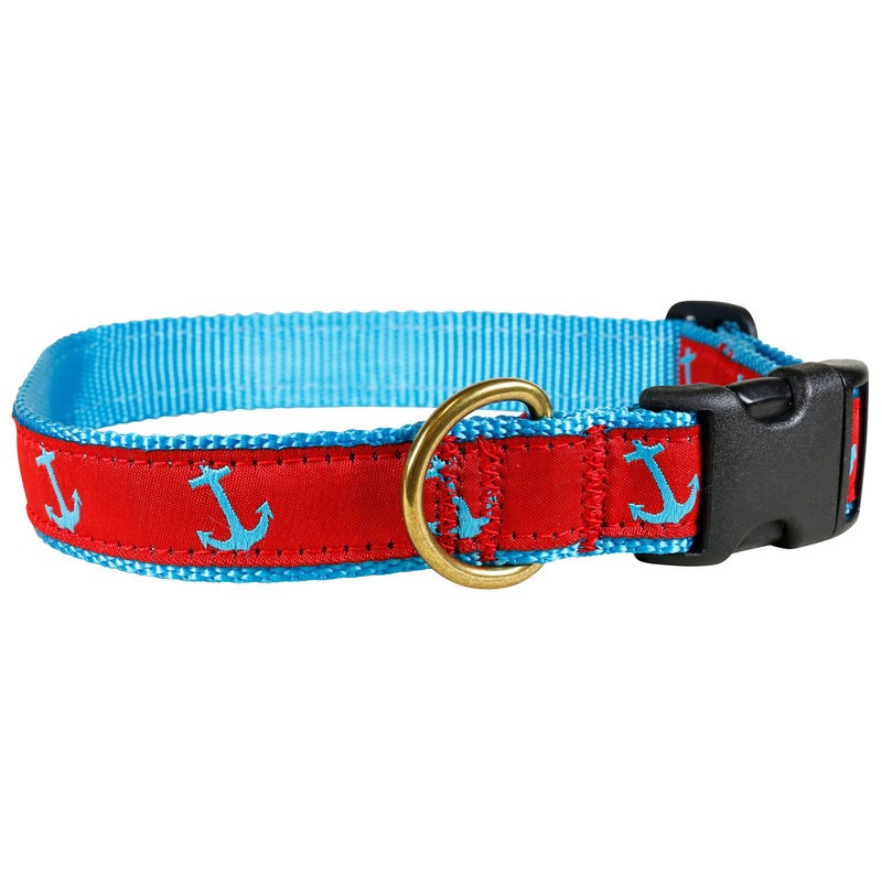 1 Ribbon Dog Collar  Red Anchor on Blue Small