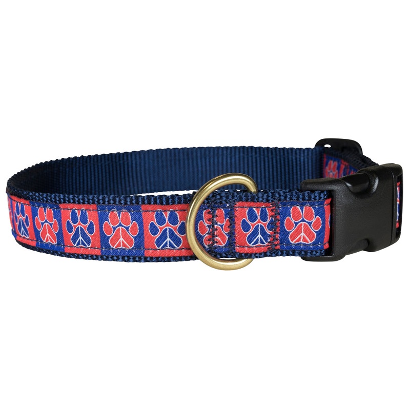 1 Ribbon Dog Collar  Red & Blue Peace Paws Large
