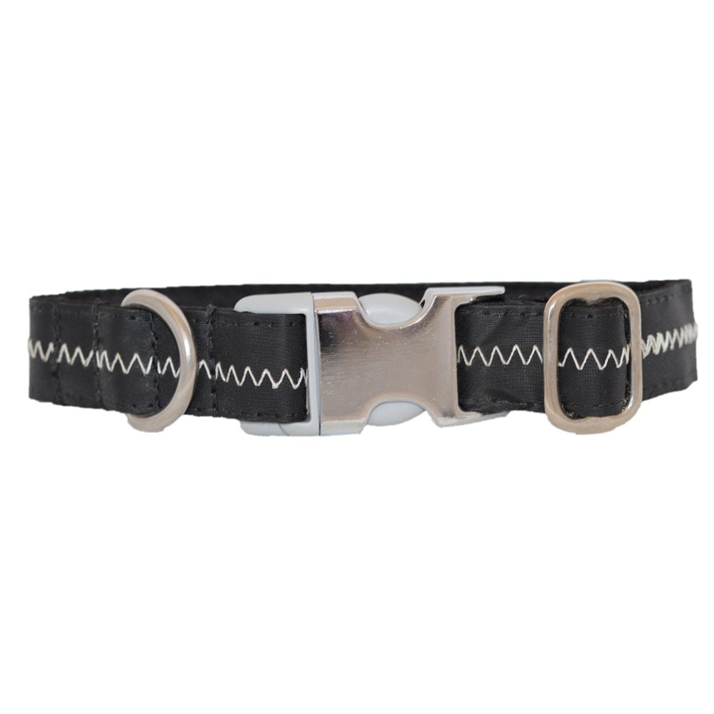1 Sailcloth Dog Collar – Black w/ White Stitching Large