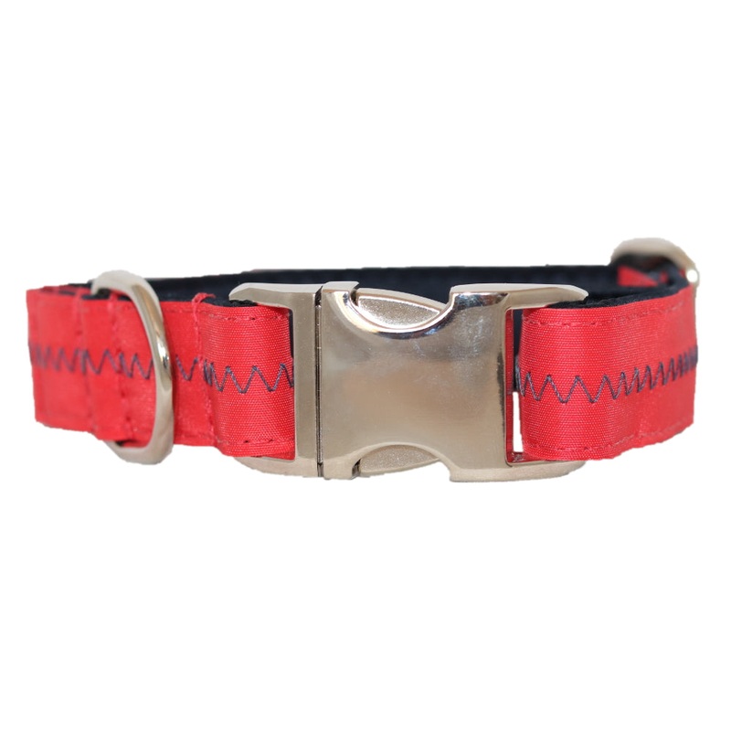 1 Sailcloth Dog Collar – Red w/ Blue Stitching Large
