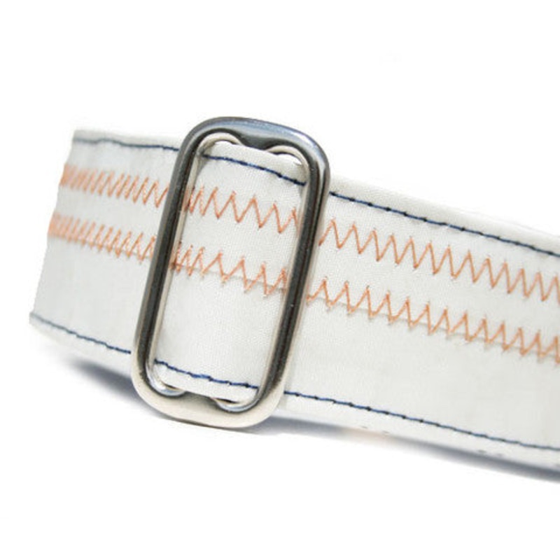 1 Sailcloth Dog Collar – White w/ Orange Stitching Large