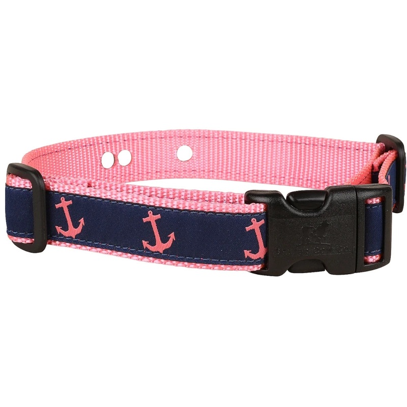 1 Underground Fence Dog Collar – Pink Anchor on Navy Blue Large
