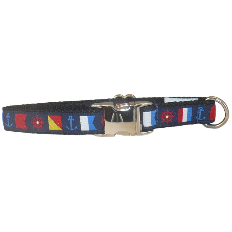 3/4 Ribbon Dog Collar  Nautical Flags Medium