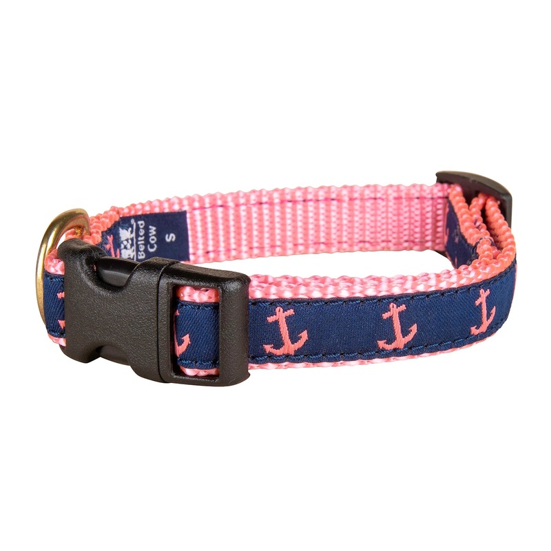 5/8 Ribbon Dog Collar  Anchor,  Pink on Navy Blue XX-Small
