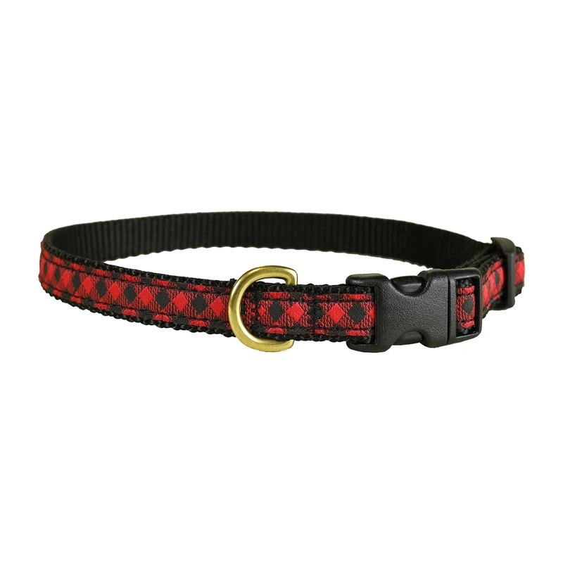 5/8 Ribbon Dog Collar  Buffalo Plaid,  Red XX-Small