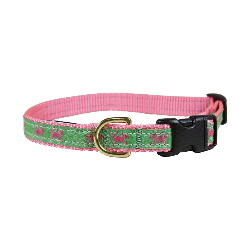 5/8 Ribbon Dog Collar  Crab,  Pink on Lime Green XX-Small