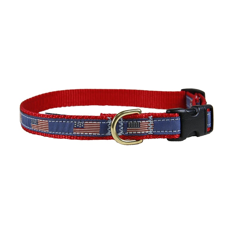 5/8 Ribbon Dog Collar  Historic American Flags XX-Small