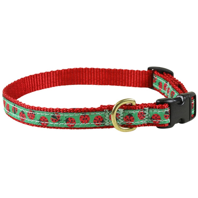 5/8 Ribbon Dog Collar  Ladybugs XX-Small