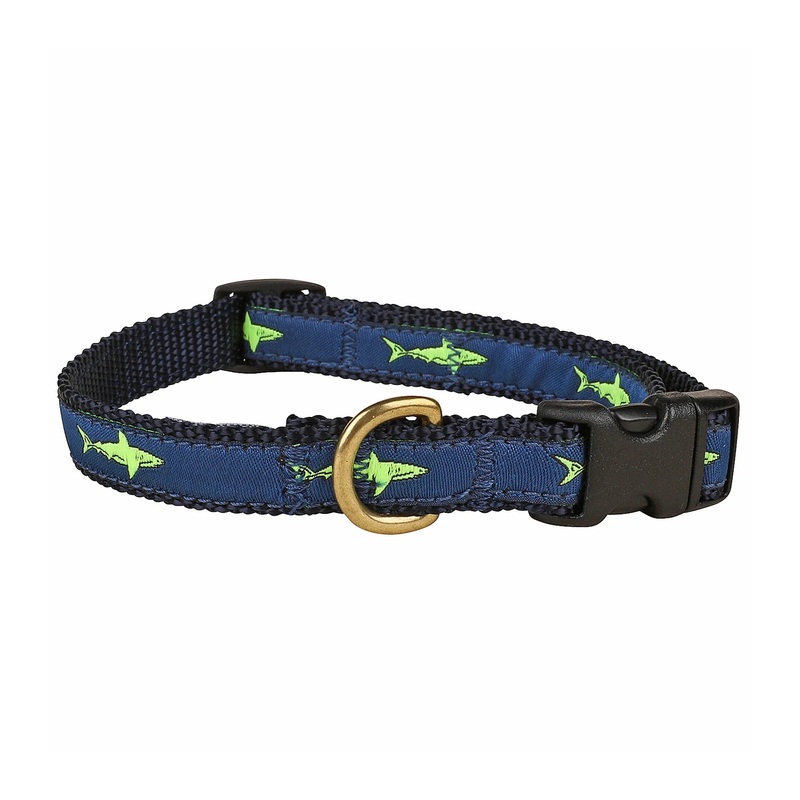 5/8 Ribbon Dog Collar  Lime Green Shark on Navy Blue XX-Small